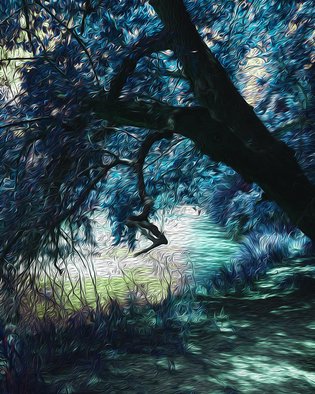 Nancy Wood; Tree Over Water, 2018, Original Digital Painting, 16 x 20 inches. Artwork description: 241 Computer enhanced photo on aluminum...