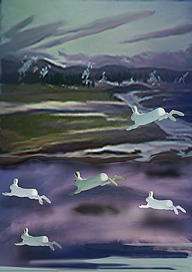Nancy Ungar; Apocalyptic Leap, 2011, Original Digital Art, 13 x 19 inches. Artwork description: 241   The steaming fumaroles of the Yellowstone landscape bespeak the apocalypse from which we may only try to escape. ...