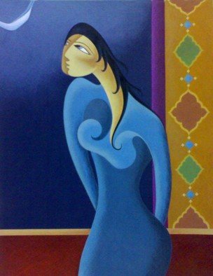 Shahid Rana; Girl With Moon, 2010, Original Other, 12 x 18 inches. Artwork description: 241 this is miniature abstract painting, painted by shahid rana, it is original work, water color on cardboard...