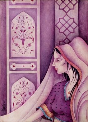 Shahid Rana; The Girl, 2012, Original Watercolor, 14 x 11 inches. Artwork description: 241 this is miniature realistic painting, painted by shahid rana, it is original work, water color on cardboard...