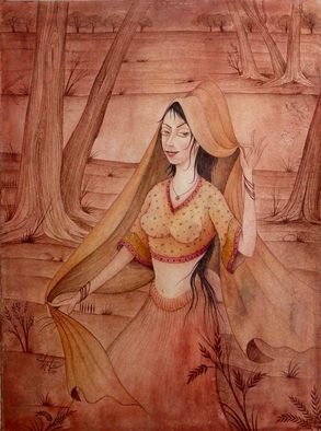 Shahid Rana; The Village Girl, 2012, Original Watercolor, 14 x 11 inches. Artwork description: 241 this is miniature realistic painting, painted by shahid rana, it is original work, water color on cardboard...