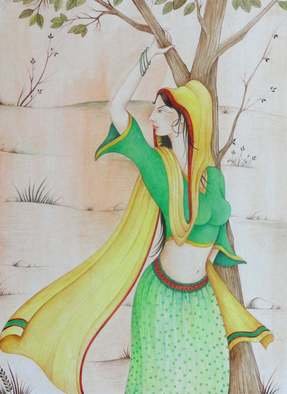 Shahid Rana; Waiting For Beloved, 2012, Original Watercolor, 8 x 12 inches. Artwork description: 241 this is miniature realistic painting, painted by shahid rana, it is original work, water color on cardboard...
