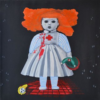 Natalia Sofyina; Matilda, 2013, Original Painting Oil, 24 x 24 inches. Artwork description: 241  mystical, abstract, surreal, horror, scary, blood, painting, oil painting, oil on canvas, figurative, macabre, toy, doll, nurse, killer, fantasy, magical  ...