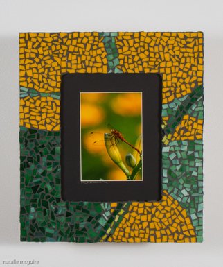 Natalie Mcguire; Louie, 2014, Original Mixed Media, 14 x 16 inches. Artwork description: 241 dragon fly, insect, natalie mcguire, mosaic, photography, yellow, green, flower...