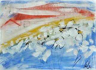 Martin Navratil; Flowers, 2011, Original Mixed Media, 45 x 33 cm. Artwork description: 241  Flowers, Yellow passe- partout 40x50 cm, Tempera, Ink, Latex, Acrylic, Paper, Roof, Landscape, Country, Painting...