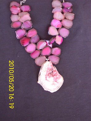 Mercedes Morgana Reyes; Queen Mab, 2011, Original Jewelry,   inches. Artwork description: 241   Tis piece is made out of hand cut slabs of pink agate and a rough centerstone of calcified pink tourmaline  ...