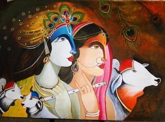 Neeraj Parswal;  LordKrishna And Radha, 2014, Original Painting Acrylic, 40 x 28 inches. Artwork description: 241          Original and hand crafted acrylic  painting on  canvas. The artwork is unframed and nicely created with high quality materials and museum quality visuals.Original artwork and prints in different sizes are available for sale.Authentication by signatures and certificate of the artist.Artist Mrs Neeraj- India    ...