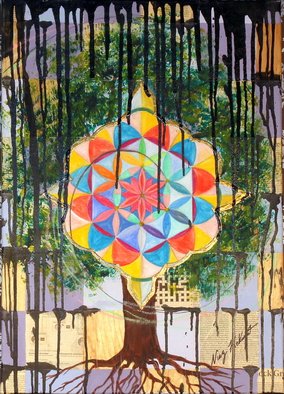 Niaz Hekmat; Tree Of Life , 2015, Original Mixed Media, 50 x 70 cm. Artwork description: 241   Tree of Life-  Mix Media, 70 x 50 cm , Feb 2015This piece is also from te series 'Secret of Nature' inspired by the poems of Rumi. This piece symbolises the tree of life, with the seed of life sacred geometry symbol in the middle, and ...