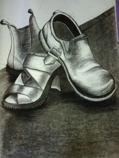 Nicole Brennan; Shoes, 2003, Original Drawing Charcoal, 33 x 23 inches. 