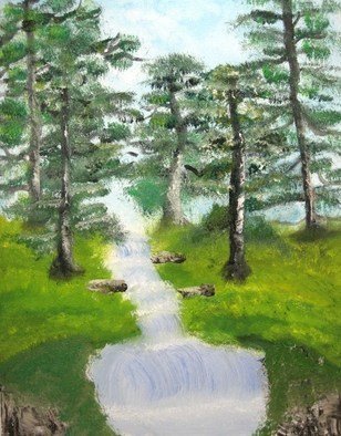 Nicole Pereira, 'Streaming River', 2010, original Painting Oil, 11 x 14  x 0.6 inches. Artwork description: 2307  Landscape, river, trees, forest, waterfall     ...
