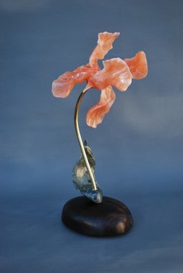 Leslie Dycke; Alabaster Iris, 2015, Original Sculpture Stone, 6 x 18 inches. Artwork description: 241 The full life sized bloom is carved from a single stone of the rare Utah Red Alabaster. The leave is carved from Green Soapstone and built onto a bronze stem structurally engineered to assemble and dissemble. The base is carved from a piece of Wenge wood. ...