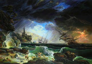 Sergey Lesnikov, 'A Shipwreck', 2010, original Painting Oil, 150 x 106  x 2 inches. Artwork description: 1758 Claude- Joseph Vernet - A Shipwreck in Stormy Seas.sea, storm, shipwreck...
