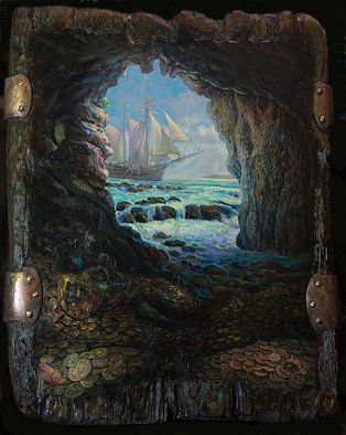 Sergey Lesnikov, 'Hispaniola', 2017, original Painting Oil, 67 x 83  x 7 inches. Artwork description: 1758 massive vintage wood, oii, metall elements...
