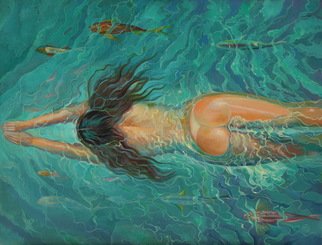 Sergey Lesnikov; Swimming, 2021, Original Painting Oil, 100 x 130 cm. Artwork description: 241 Oil on canvas...