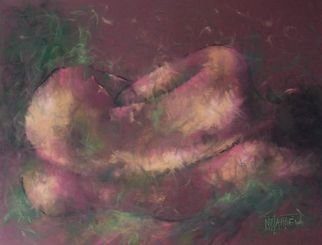 Nicole M. Mathieu; Back Of A Woman Lying, 2004, Original Pastel, 65 x 50 cm. Artwork description: 241 nude soft pastel on grey canson paper                        ...