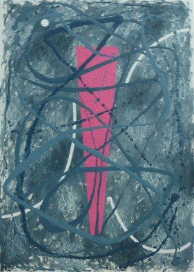Nicole M. Mathieu; Sensuality, 2012, Original Painting Oil, 80 x 110 cm. Artwork description: 241  Oil painting on board pink geometric design mix with abstract grey lines paris france mathieu ...