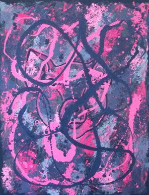 Nicole M. Mathieu; The Pig, 2012, Original Painting Oil, 85 x 110 cm. Artwork description: 241  Oil painting on board pink and grey abstract and dynamic lines showing through the abstract and dynamic lines the head of a pig painter paris france mathieu  ...