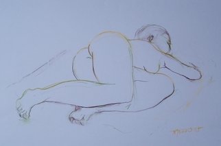 Nicole M. Mathieu; Lying Nude, 2005, Original Drawing Pencil, 50 x 65 cm. Artwork description: 241  nude pastel pencils line drawing paris france                          ...