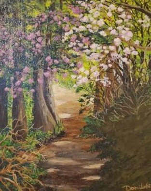 Marilyn Domilski; Forest Spring Path, 2021, Original Painting Oil, 11 x 14 inches. Artwork description: 241 The forest in spring is depicted in this painting. Beautiful blooming trees line a hidden forest path. ...