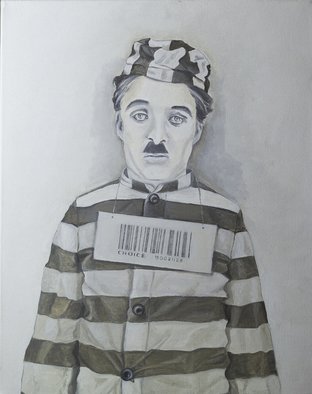 Natia Khmaladze; Choice , 2014, Original Painting Oil, 40.5 x 51 cm. Artwork description: 241   Charlie Chaplin portrait oil o canvas male prisoner black and white art work people man    ...
