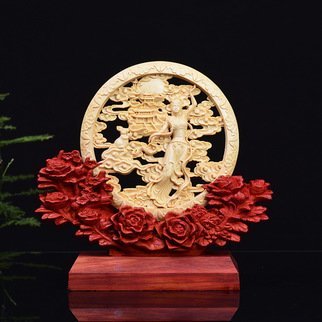 Nolan Yang; Fairy And Rabbit, 2019, Original Sculpture Wood, 22 x 20 cm. Artwork description: 241 This wood carving work breaks through the traditional carving method, using mosaic carving, relief carving, carving and other techniques to ingeniously integrate Chang e, Moon Rabbit, Guanghan Palace, etc. , with smooth lines, soft shapes, dexterous and flowing, through movements, expressions and costumes And other details show vividly ...