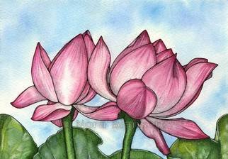 Nora Blansett; Just Breathe, 2012, Original Watercolor, 6 x 9 inches. Artwork description: 241  lotus flower buddhist buddha meditation peace symbol relax purity pink green blue  ...