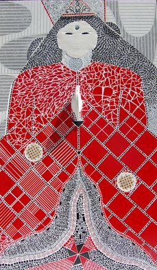 Nora Cervino; Namaste, 2009, Original Mosaic, 36 x 60 inches. Artwork description: 241   CERAMICS, MARBLE, PORCELAIN, TILES, RECYCLED MATERIALS AND BEADS  ...