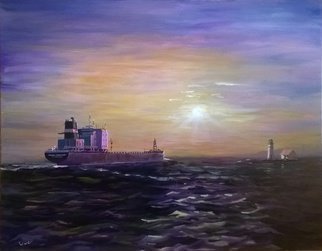 William Christopherson; Algoma Guardian Seascape ..., 2015, Original Painting Oil, 28 x 22 inches. Artwork description: 241 TITLE Algoma Guardian At Sunken Rock LighthouseMEDIUM Oil in impressionistic style. 22 x 28 x 34 on stretched canvas.DESCRIPTIONMy artworks are created from my travel experiences, and one of my favorite places is the St.  Lawrence Seaway in the Thousand Islands of Upstate New York.  ...