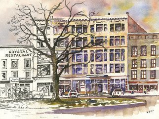 William Christopherson; Time Tree, 2017, Original Printmaking Giclee, 12 x 16 inches. Artwork description: 241 The iconic historical restaurant The Crystal, founded in 1925.  Portrayed by the artist from the early years leftward, traveling trhough time to the modern era of the historic Lincoln Building, in downtown Watertown, NY. 16 x 20 giclee on Hannemeule brand 120lb.  watercolor paper.  Numbered, signed, and ...