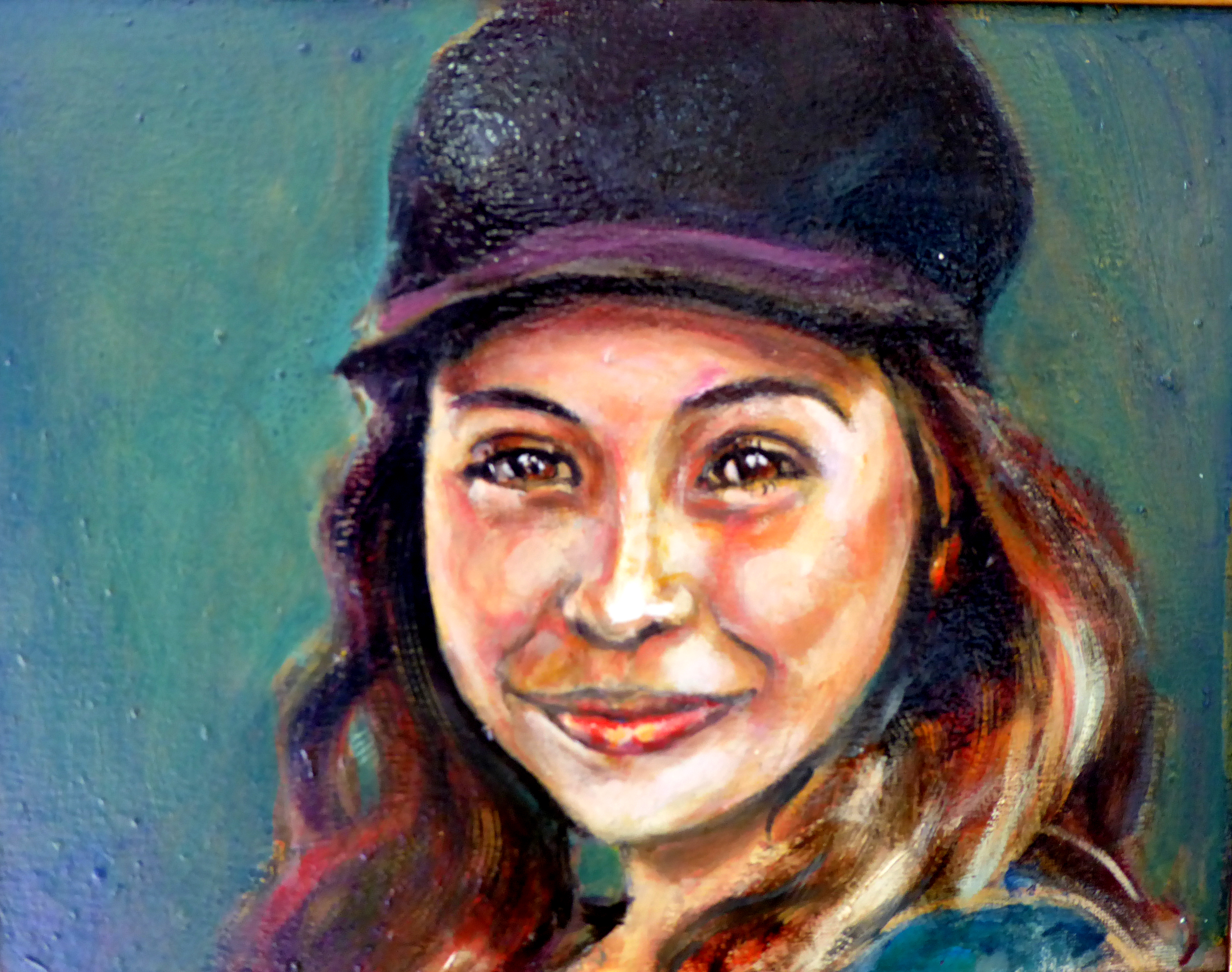 Renuka Pillai; Smile, 2018, Original Painting Oil, 14 x 11 inches. Artwork description: 241  Portrait of a young girl at a fair in Indio, CAportrait, profile blonde, beauty...
