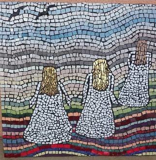 Natalija Zabav; Faries, 2015, Original Mosaic, 40 x 38 cm. Artwork description: 241 Picture of Fairies is made of very small pieces of ceramic tiles and italian smalti. Hair is made of gold.Representing aging - age women give silver hair, fairy they get golden hair.Therefore bear two fairies golden hair - they ve already earned. Namely - with age comes the ...