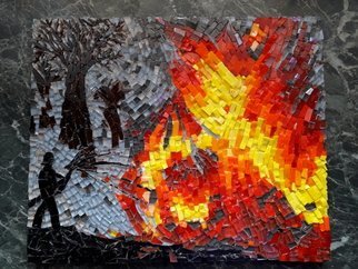 Natalija Zabav; Optimist, 2018, Original Mosaic, 11 x 13 inches. Artwork description: 241 Slika se imenuje Optimist.Je druga iz serije Sile narave. Ta predstavlja Ogenj.Ogenj je ena izmed dobrin, ki so nam dane.  Ogenj je tisti, ki nas razsvetli v temni noAi, ki nam deje toploto, s pomoAjo ognja si pripravimo hrano. Vendar pa - njegovo moA  ...