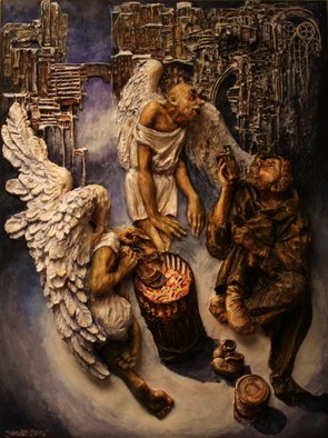 Janusz Obst; Winter Angels, 2008, Original Bas Relief, 47 x 29 inches. Artwork description: 241  acrylic on Handmade paper   ...
