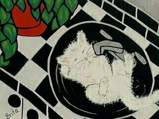 Brita Ferm; Sinkful Of Slumber, 2010, Original Painting Acrylic, 24 x 18 inches. Artwork description: 241 A friendaEURtms kitten will sleep in anything round.  Acrylic on Masonite ...