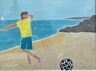 Brita Ferm; Soccer On The Beach, 2018, Original Painting Acrylic, 24 x 18 inches. Artwork description: 241 It seems like thereaEURtms always a kid kicking a soccer ball around on Ocean Beach near the jetty...