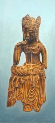 Ron Ogle, 'Maitreya', 2008, original Painting Oil, 12 x 26  x 1 inches. Artwork description: 2703  Buddha of the Future.  Japanese, 7th century.  Zoom in. [ WHEN YOU ARE OLD When you are old and grey and full of sleep, And nodding by the fire, take down this book, And slowly read, and dream of the soft look Your eyes had once, and of ...