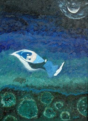 Obert Fittje; Lovers In A Moonlit Sky, 2005, Original Painting Oil, 18 x 24 inches. Artwork description: 241  This painting wss inspired by the Chagall painting 