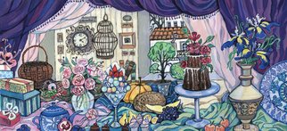 Oksana Ivanik; Still Life With Irises, 2017, Original Painting Tempera, 15 x 7 inches. Artwork description: 241 Keywords: plate, rose, vase, window, still life, cage, cake, apple, flower, fruit, house, iris...
