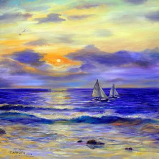 Oksana Grineva; Purple Sunset, 2015, Original Painting Oil, 24 x 24 inches. Artwork description: 241 seascape,            Nude, Figurative, female, people, woman , contemporary, original, giclee, prints                        ...