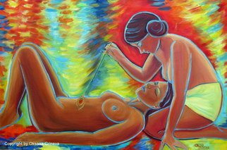 Oksana Grineva; The Tropics, 2012, Original Painting Oil, 24 x 36 inches. Artwork description: 241       Nude, Figurative, female, people, woman , contemporary, original, giclee, prints                  ...