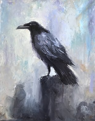 Olga Hodukova; Crow, 2021, Original Painting Oil, 40 x 50 cm. Artwork description: 241 Give me wings, I ll rush through thorns and wires into the sky, just not to suffer...
