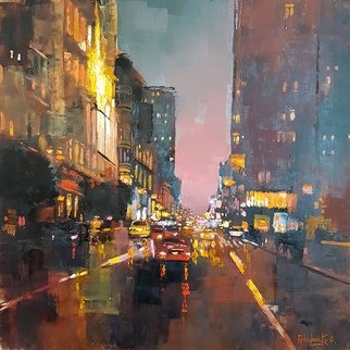 Olga Mihailicenko; City Lights, 2021, Original Painting Oil, 60 x 60 cm. Artwork description: 241 23. 6x23. 6x0. 5 inches.  One of a kind work.  Signed front and back.  Sold with certificate of Authenticity.  Painted on panelmdfwith the highest quality professional oil colors.  Sold with a simple black wooden frame.  Ready to hang.  This painting will be professionally packaged for safe travel.  ...