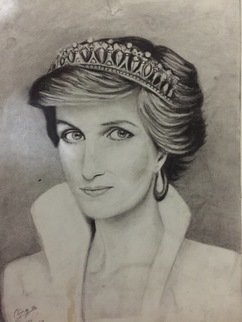 Omar Ismail; Lady Diana, 2018, Original Drawing Charcoal, 29 x 40 cm. Artwork description: 241 portrait...
