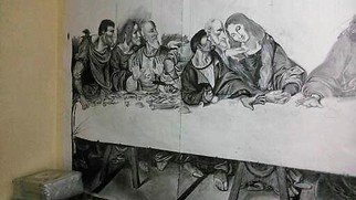 Wilson Omullo; The Last Supper, 2016, Original Drawing Charcoal, 322 x 130 cm. Artwork description: 241  Reactions of all kinds from the well known disciples of Jesus, different varieties of charcoal applied to each of them and its big size that is adding to the uniqueness. ...