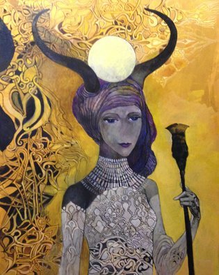 Olga Zelinska; The Goddess Isis, 2017, Original Painting Oil, 80 x 100 cm. Artwork description: 241 Isis is one of the great goddesses of antiquity, became a model for understanding the Egyptian ideal of femininity and motherhood.  The mother goddess, the goddess of fertility, love, fate, loyalty and the moon.  IsisaEUR