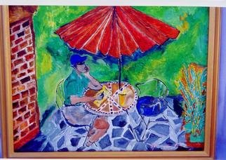 Padma Prasad; Man Sitting, 1999, Original Painting Oil, 20 x 16 inches. Artwork description: 241 The subject is in a meditative mood. The atmosphere is a hot summer afternoon. This painting is mostly about the enjoyment of color...