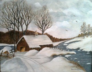 Pamela Van Laanen, 'Winter White', 2012, original Painting Acrylic, 20 x 16  inches. Artwork description: 3099    A winter landscape with barn and stream                   ...