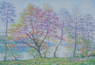 Petr Parkhimovitch; Lilac White, 2018, Original Painting Oil, 95 x 65 cm. Artwork description: 241 A quiet autumn evening slowly descends to the shores of Beloe Lake. ...