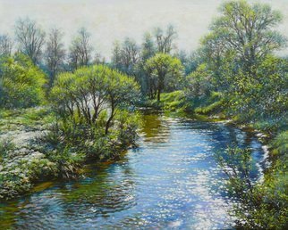 Petr Parkhimovitch; Living Water, 2015, Original Painting Oil, 75 x 60 cm. Artwork description: 241 river, water, wave, shine, springThe artwork on the stretcher, without a frame, signed on the front and back side.The April sun shines and sparkles in the light waves of the spring water.  Nature comes to life. ...