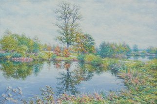 Petr Parkhimovitch; Ponds At Svyatsk, 2018, Original Painting Oil, 90 x 60 cm. Artwork description: 241 autumn, pond, road, trees, grass...